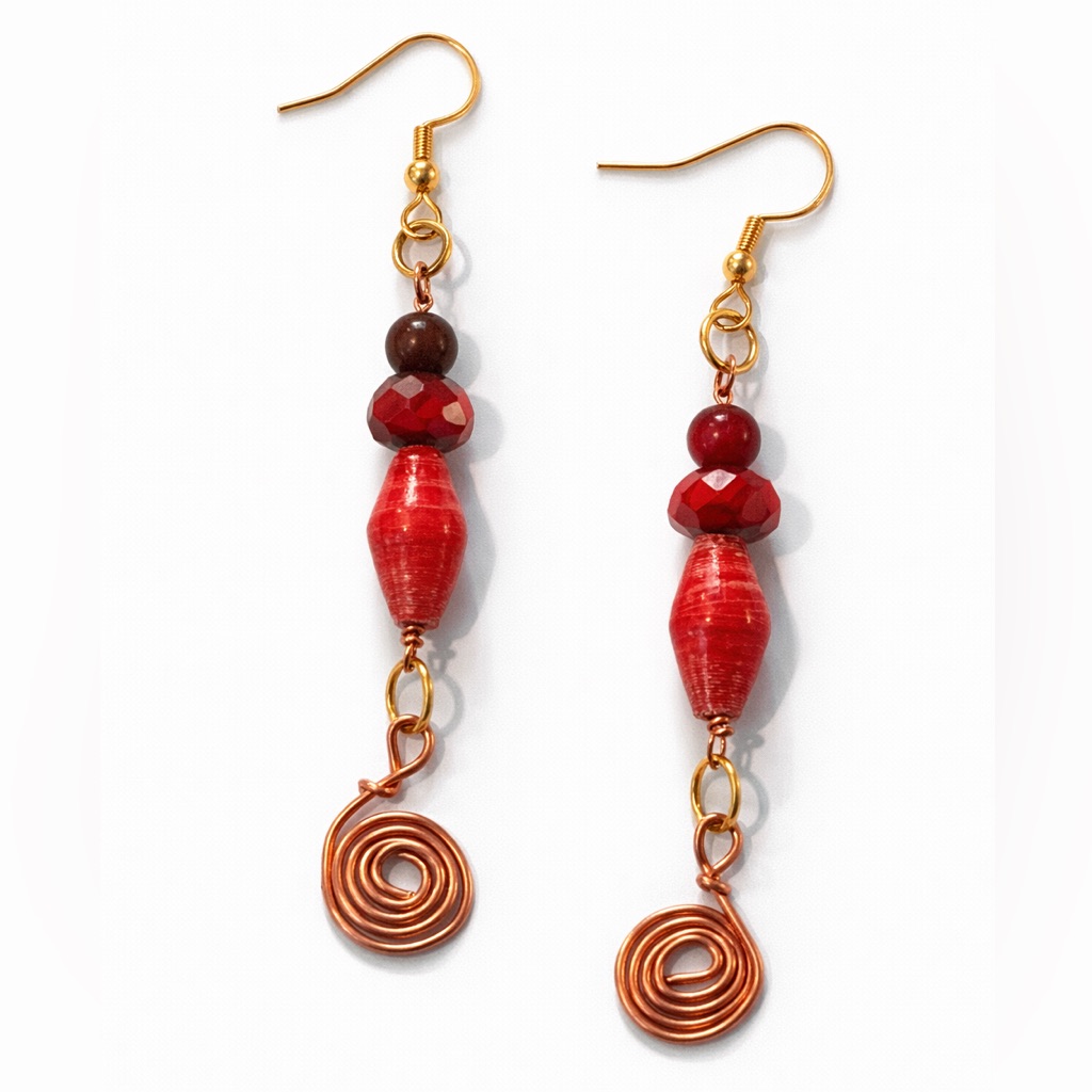 Chic Red And Gold Spiral Earrings